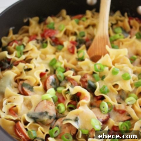 Creamy Sausage and Spinach Pasta Skillet