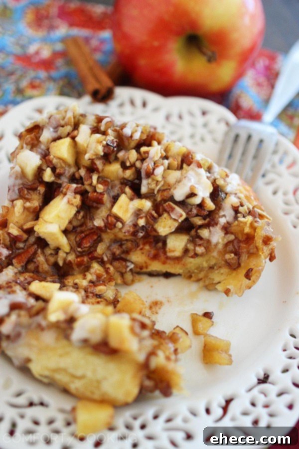 Caramel Apple Pecan Sticky Buns 6 Perfectly inverted Apple Pecan Sticky Buns ready to be served