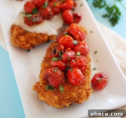 Crispy Parmesan Chicken with Balsamic Roasted Tomatoes - Pin Image