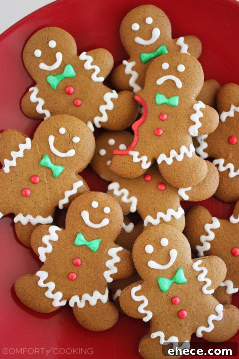 Close-up of a perfectly decorated gingerbread man cookie.