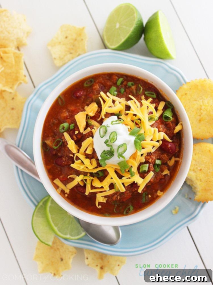 Hearty Slow Cooker Turkey Chili 3 Close-up of Slow Cooker Turkey Chili simmering, showcasing its rich texture and colorful ingredients. Ideal for family dinners or entertaining guests.
