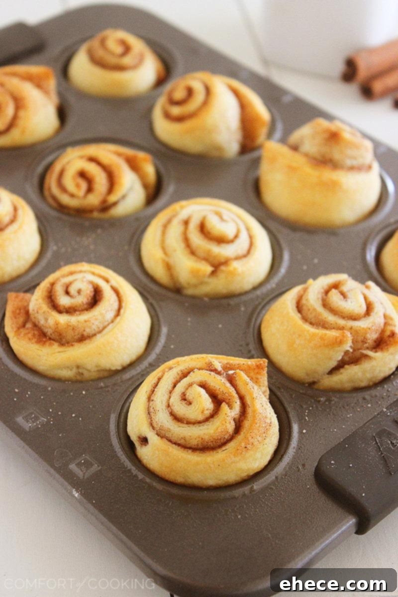 Quick & Easy Mini Cinnamon Rolls – Super soft, quick and easy crescent cinnamon rolls with vanilla glaze! No rise (or fuss) required. Make them this weekend! | thecomfortofcooking.com