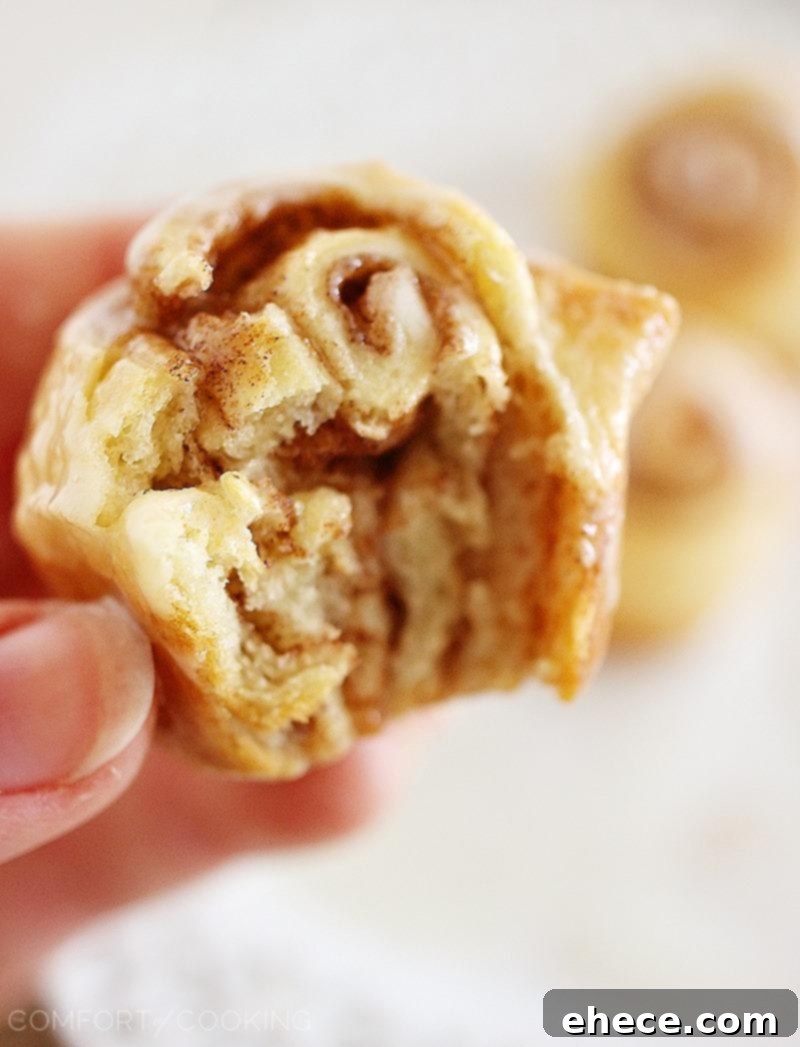 Quick & Easy Mini Cinnamon Rolls – Super soft, quick and easy crescent cinnamon rolls with vanilla glaze! No rise (or fuss) required. Make them this weekend! | thecomfortofcooking.com