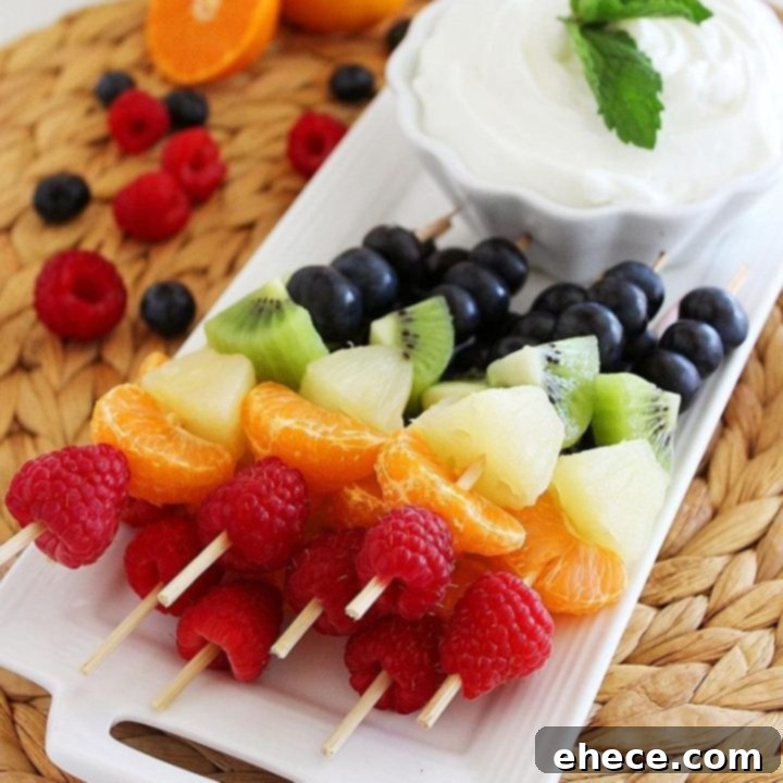 Rainbow Fruit Skewers with Vanilla-Honey Yogurt Dip