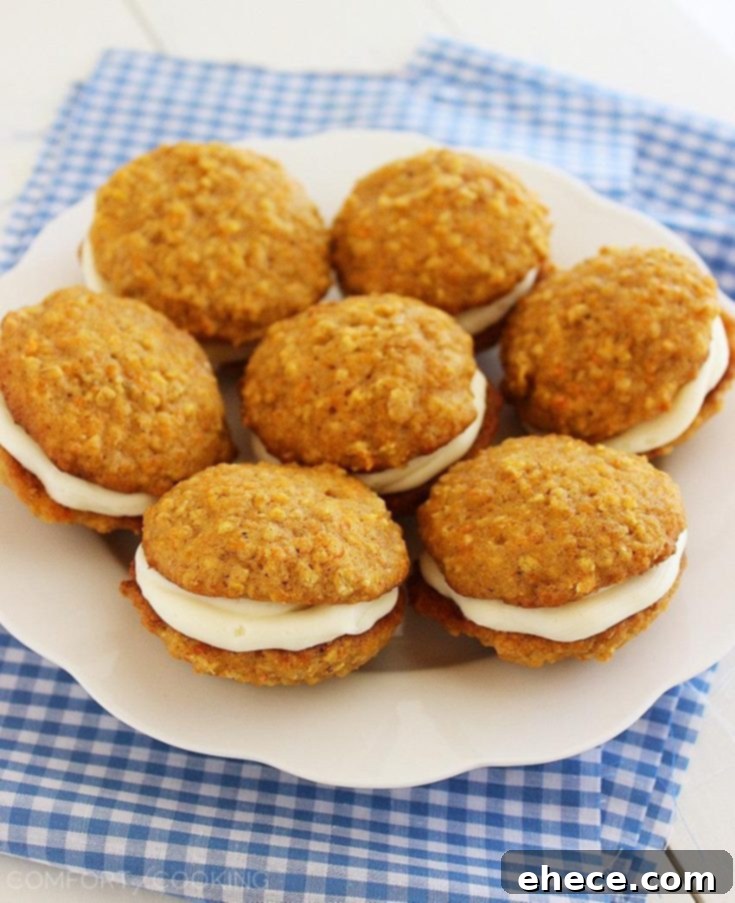 Soft Carrot Cake Sandwich Cookies with Cream Cheese Frosting - Pin this recipe for later!