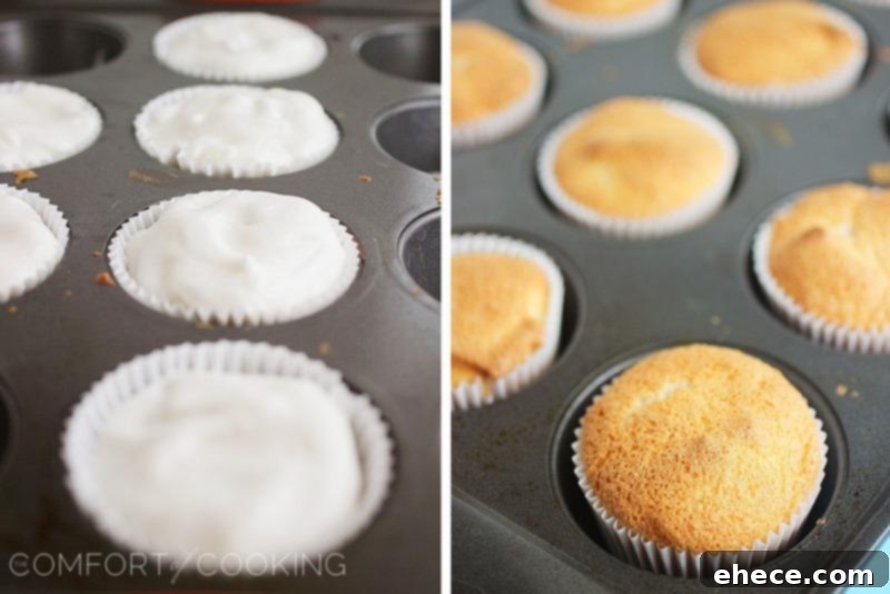 Cloud-Like Angel Food Cupcakes 3 Angel Food Cupcakes – Heavenly angel food cupcakes as light as clouds! Top yours with whipped cream and berries for a scrumptious treat. | thecomfortofcooking.com