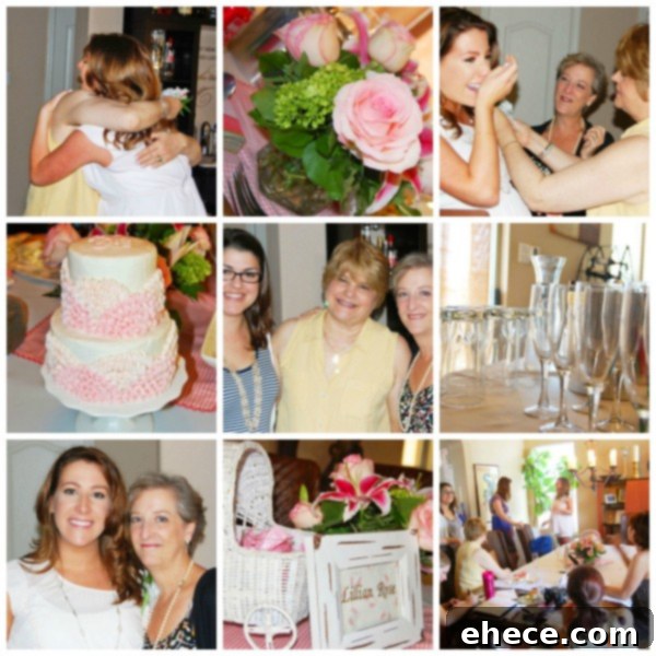 Joyful moments from a surprise baby shower, highlighting family reunion.