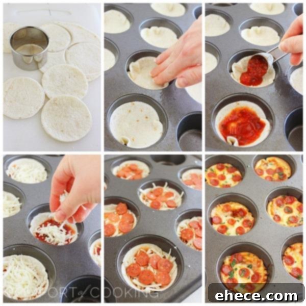 Close-up of golden, bubbly Mini Tortilla Pizzas with pepperoni, fresh from the oven.