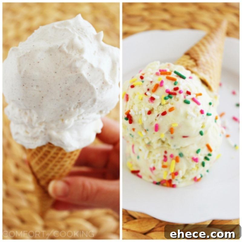 Effortless No-Churn Ice Cream 6 Irresistible Flavors 3 Close-up of a variety of no-churn ice cream flavors, highlighting the rich colors and textures. Easy homemade ice cream recipes.