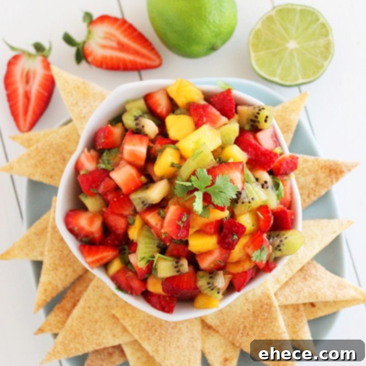 Strawberry Mango Salsa with Cinnamon-Sugar Tortilla Chips