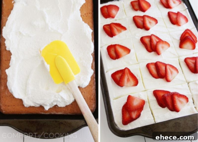 Strawberry Dream Tres Leches 4 Close-up of a perfectly soaked Tres Leches Cake, ready for its creamy topping.