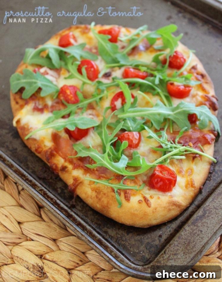 Hand-assembled Naan Pizza with fresh ingredients