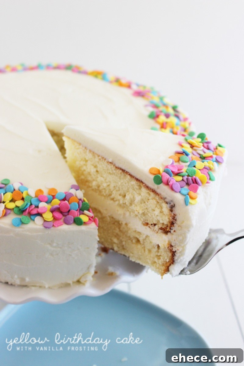 Beautifully Decorated Yellow Birthday Cake with Colorful Sprinkles