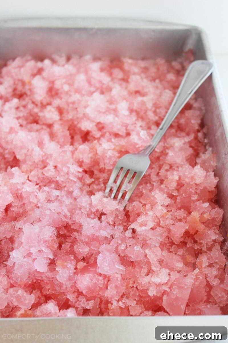 Zesty Sugar-Free Pink Grapefruit Granita 4 Sugar-Free Pink Grapefruit Granita – Enjoy this citrusy, sweet 3-ingredient grapefruit granita guilt-free. It's the perfect icy cold treat for beating the summer heat! | thecomfortofcooking.com