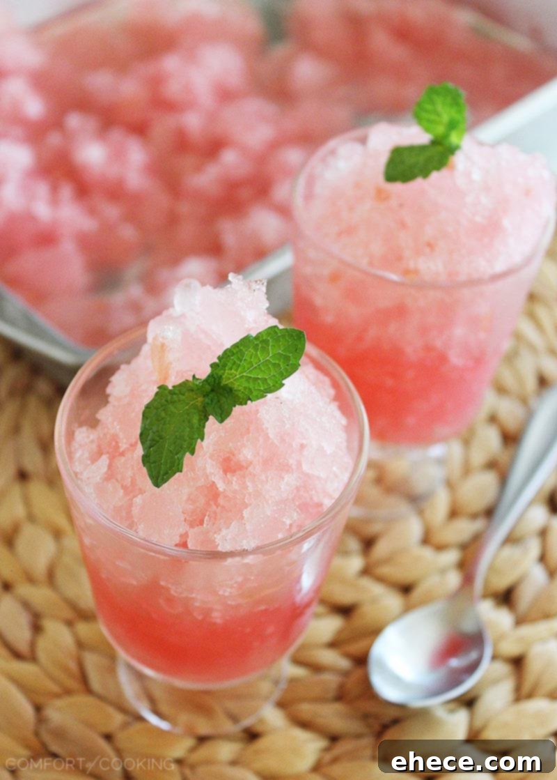 Zesty Sugar-Free Pink Grapefruit Granita 6 Sugar-Free Pink Grapefruit Granita – Enjoy this citrusy, sweet 3-ingredient grapefruit granita guilt-free. It's the perfect icy cold treat for beating the summer heat! | thecomfortofcooking.com