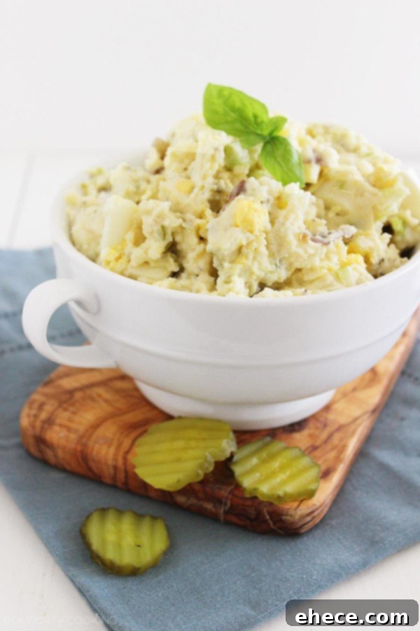 Simple Southern Potato Salad – Creamy, cool potato salad goes perfectly with all your BBQ favorites! This easy recipe is my best-ever batch and uses fresh ingredients. | thecomfortofcooking.com