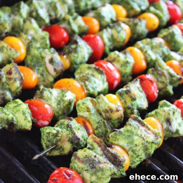 Zesty Pesto Chicken & Sun-Kissed Tomato Skewers 6 Grilled Pesto Chicken and Tomato Skewers
