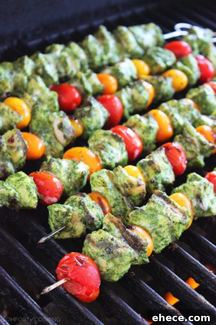 Grilled Pesto Chicken and Tomato Skewers finished