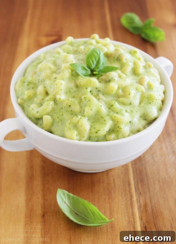 Vibrant Stovetop Spinach Basil Pesto Mac and Cheese 4 Stovetop Spinach Basil Pesto Mac and Cheese – Try this fresh take on traditional creamy, gooey macaroni and cheese... with basil pesto! It’s so delicious!| thecomfortofcooking.com