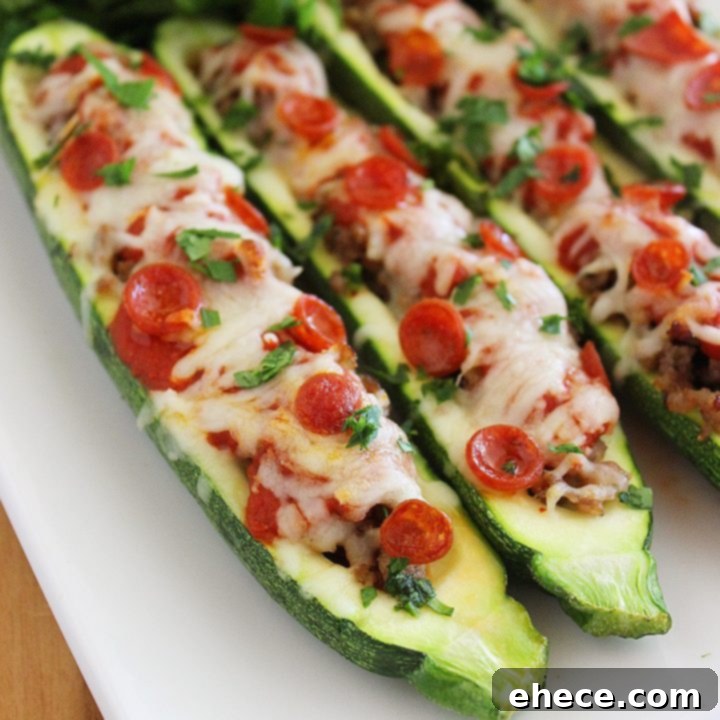 Zucchini Pizza Boats 6 Close-up of a single Pizza Zucchini Boat