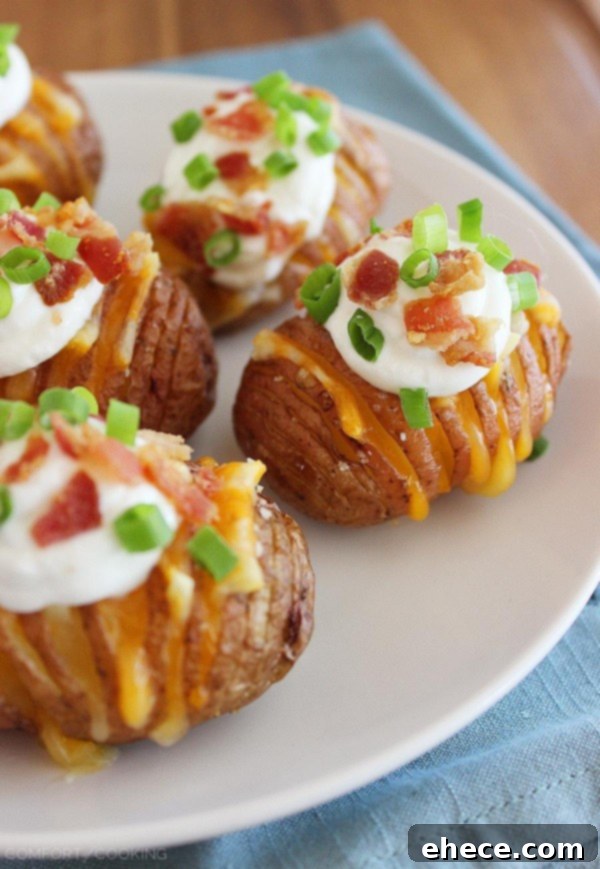 Crispy Loaded Hasselback Potato Bites – Dig in to these cheesy, crispy loaded Hasselback potatoes made mini! They make perfect game day food, or a fun weeknight side. | thecomfortofcooking.com