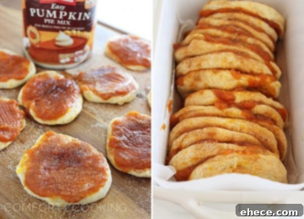 Warm Pumpkin Spice Pull-Apart Delight with Vanilla Glaze 3 Close-up view of soft, gooey Pumpkin Spice Pull Apart Bread layers with rich filling