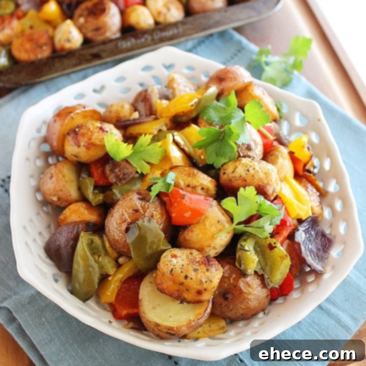 Delicious Roasted Chicken Sausage, Peppers and Potatoes recipe, an easy one-pan meal.