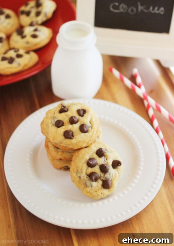 Perfectly baked soft and chewy chocolate chip cookie, golden brown edges