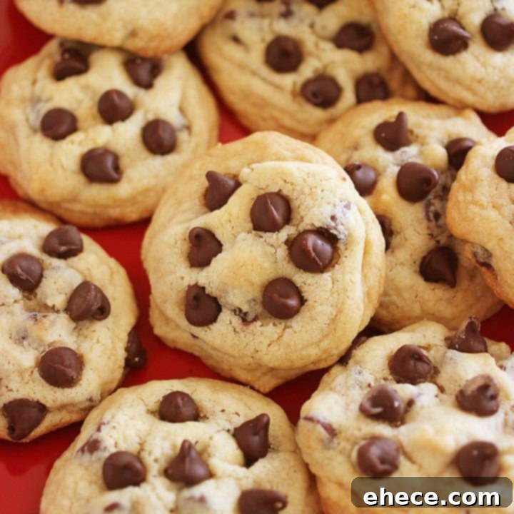 Platter of homemade soft and chewy chocolate chip cookies