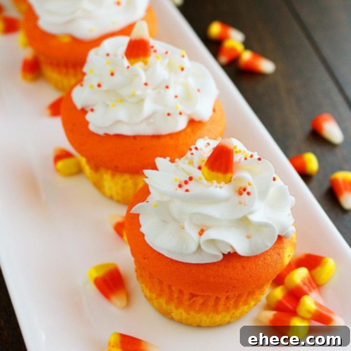 Delicious Candy Corn Cupcakes with festive colors
