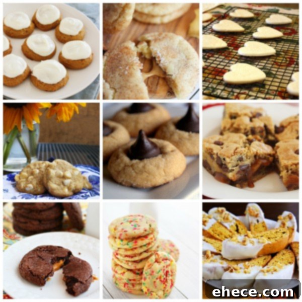 A third enticing array of holiday cookie recipes, including frosted pumpkin gingerbread, sea salt caramel stuffed snickerdoodles, and cream cheese sugar cookies.