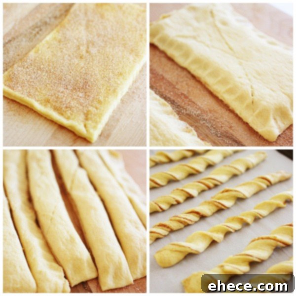 Close-up of baked Cinnamon Roll Twists, golden and sweet.