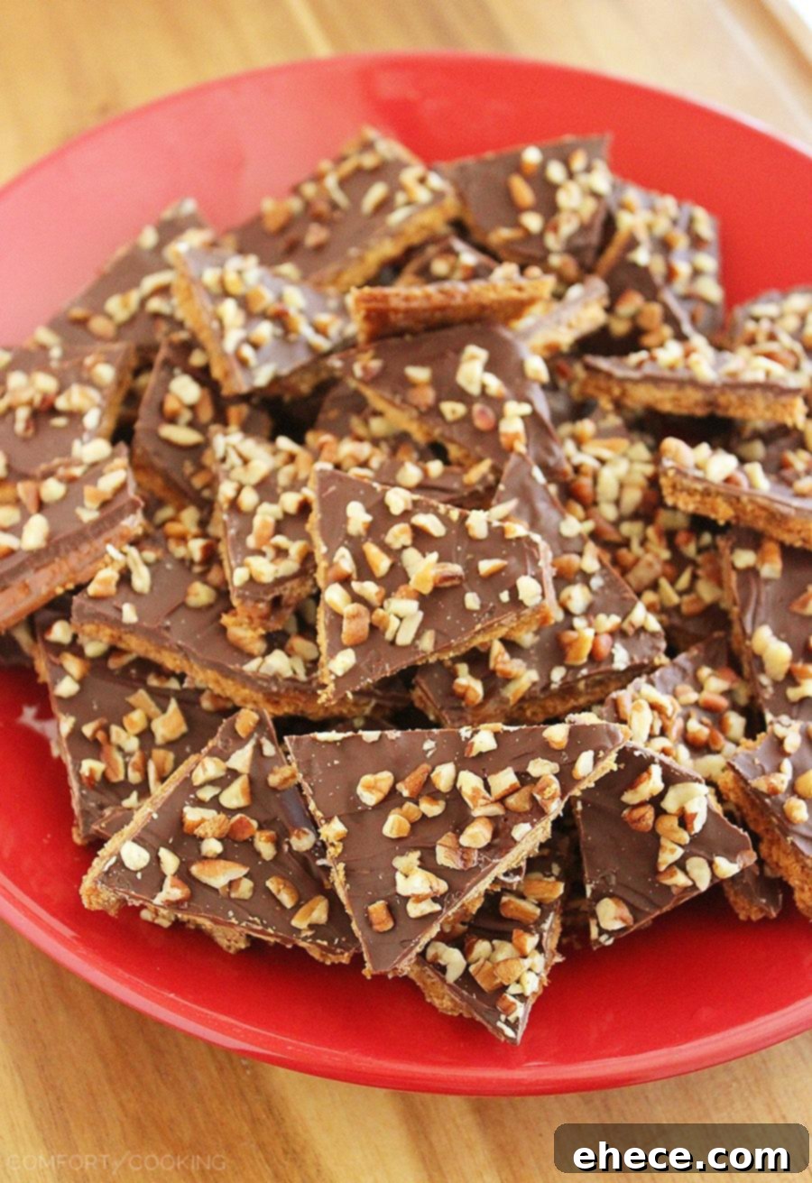 Delicious 5-Ingredient Graham Cracker Toffee - Crisp, buttery, and addictive, this easy homemade toffee is perfect for sweet cravings, parties, and gifts. Learn how to make it in just 15 minutes!