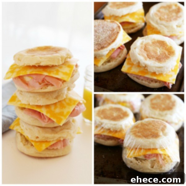 Close-up of a Homemade Freezer Breakfast Sandwich, ready to be frozen or enjoyed.