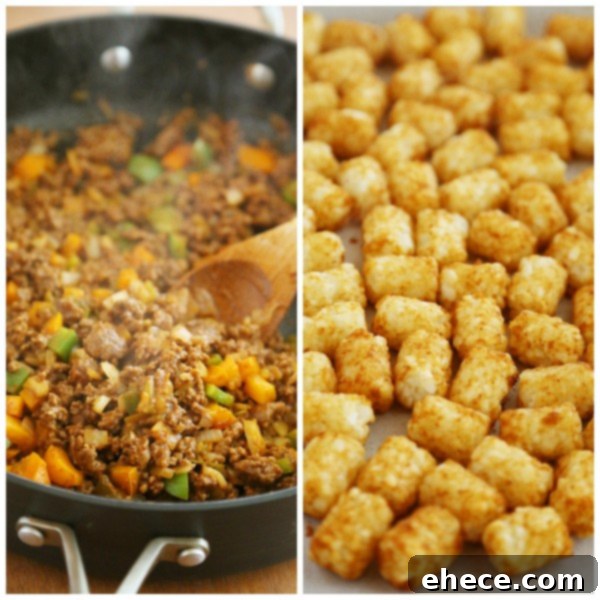 A close-up of cheesy loaded tater tots with melted cheese and fresh toppings, ready to be served at a gathering. Perfect for sharing.