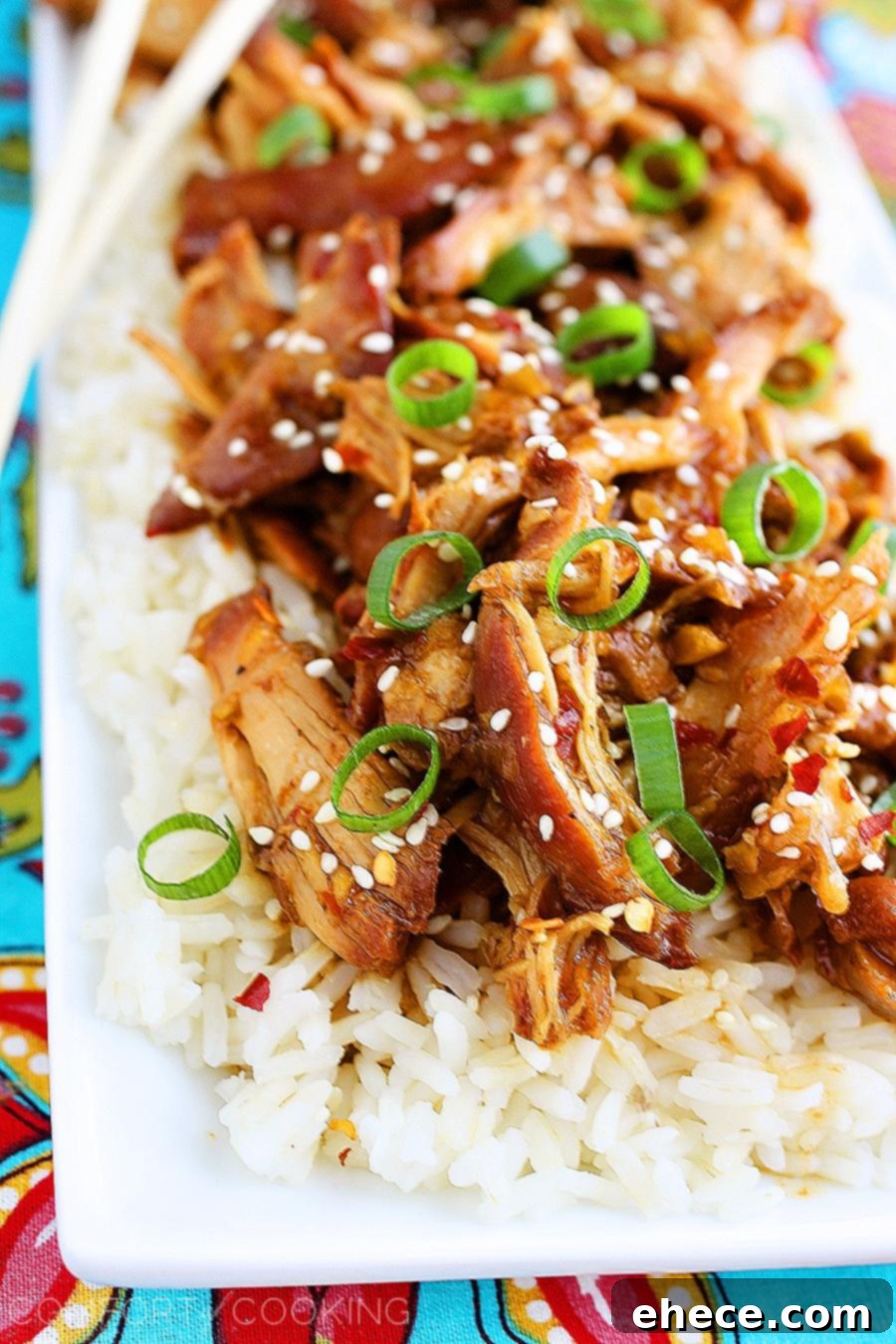 Sticky Honey Sesame Crock Pot Chicken 3 Crock Pot Honey Sesame Chicken – Easy, delicious Asian-inspired chicken and rice dish – and all you need are pantry staples! | thecomfortofcooking.com