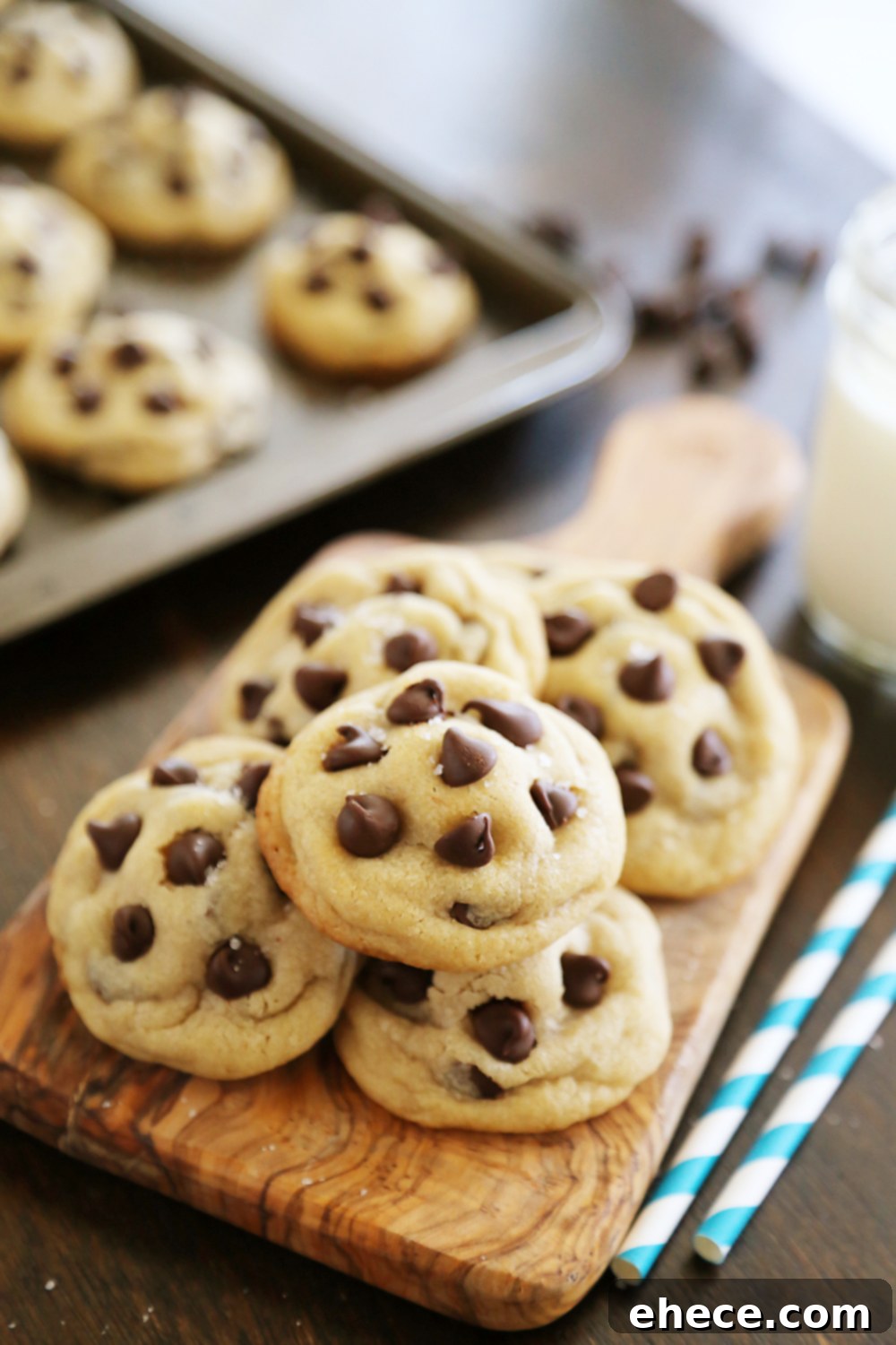 Super soft, chewy, and irresistibly gooey Sea Salt Caramel Stuffed Chocolate Chip Cookies with a golden brown exterior