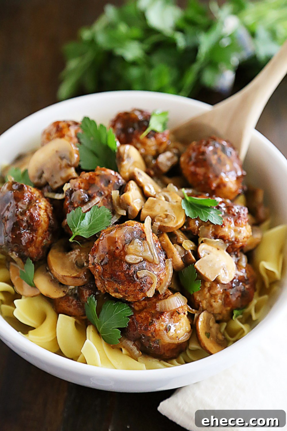 Savory Marsala Chicken Meatballs 7 Chicken Marsala Meatballs – So tender and flavorful! Crispy, juicy meatballs with mushrooms in a tangy Marsala sauce. Thecomfortofcooking.com