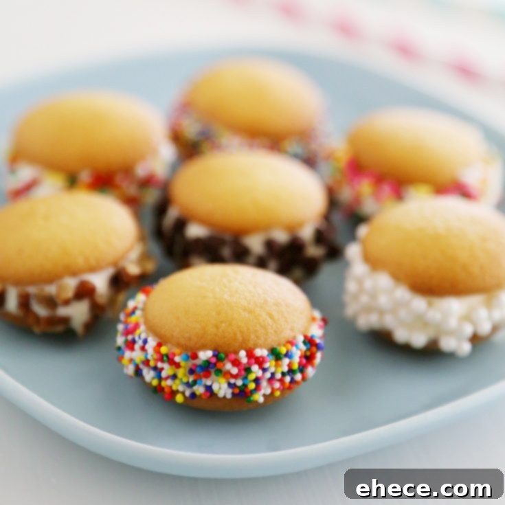 Mini Vanilla Wafer Ice Cream Sandwiches – Delicious homemade frozen dessert with simple ingredients and customizable toppings.