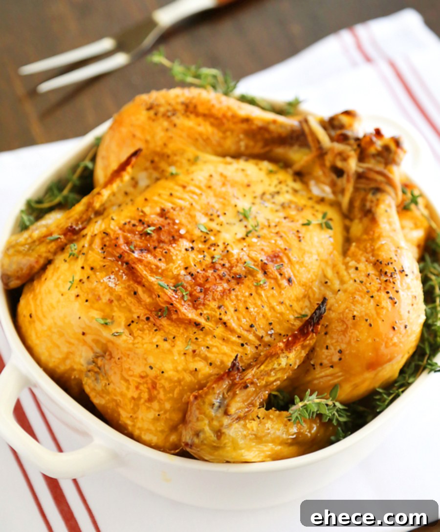 Perfectly roasted whole chicken with crispy skin, ready to be served
