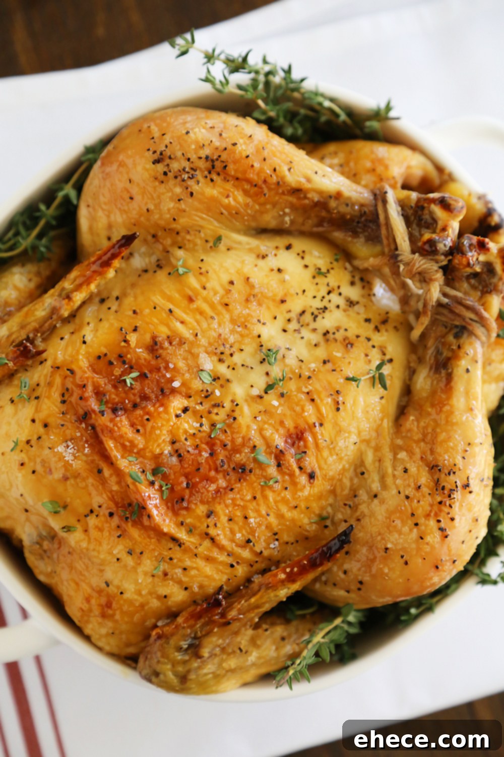 Another view of the roasted chicken, emphasizing its perfect texture and color
