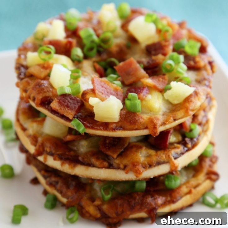 Pinterest share image for BBQ Bacon Hawaiian Bagel Thin Pizzas