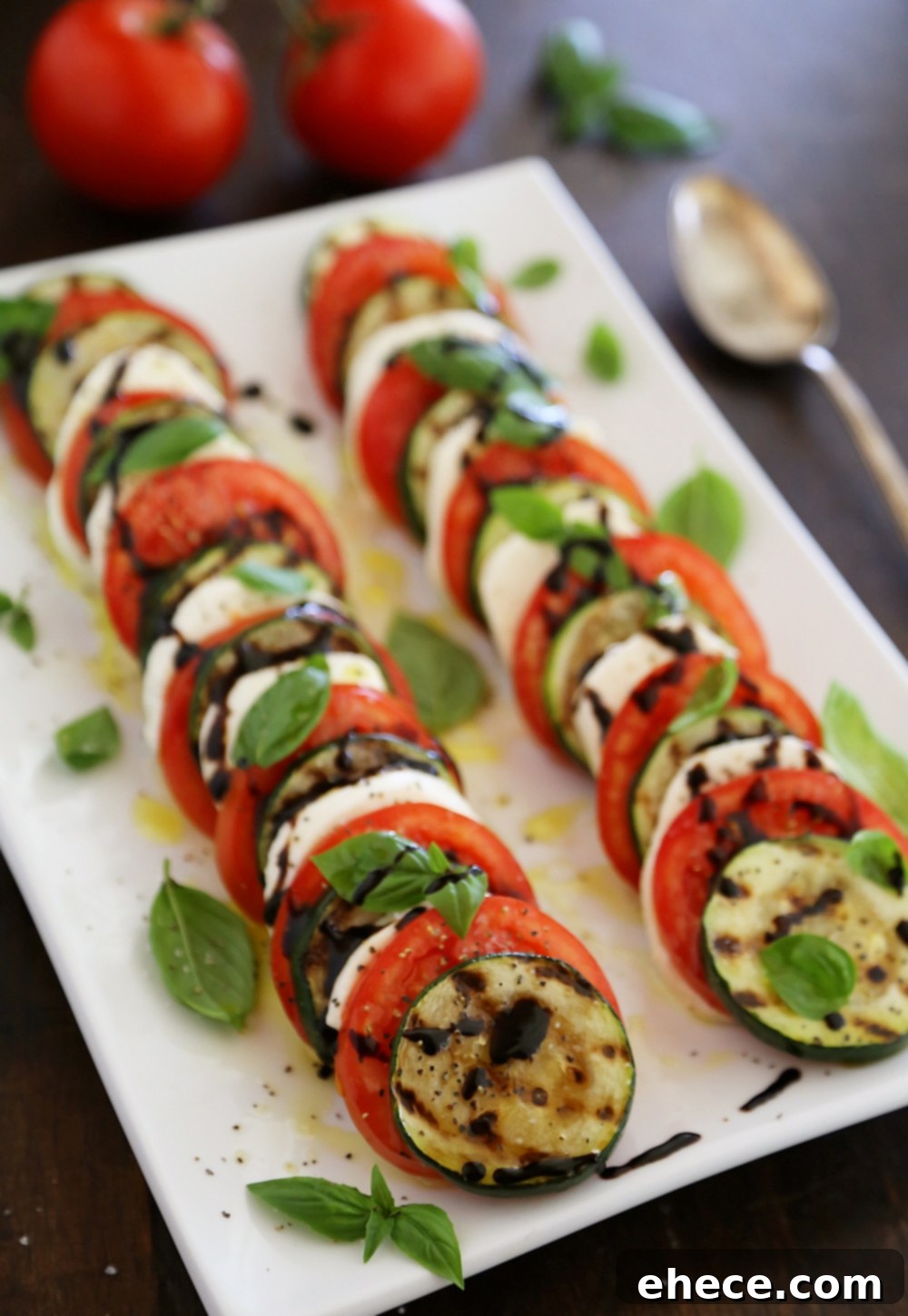 Caprese Zucchini Grill 2 Grilled Zucchini Caprese Salad - Colorful, healthy, quick and easy. Serve alongside your favorite grilled meats and fish! Thecomfortofcooking.com