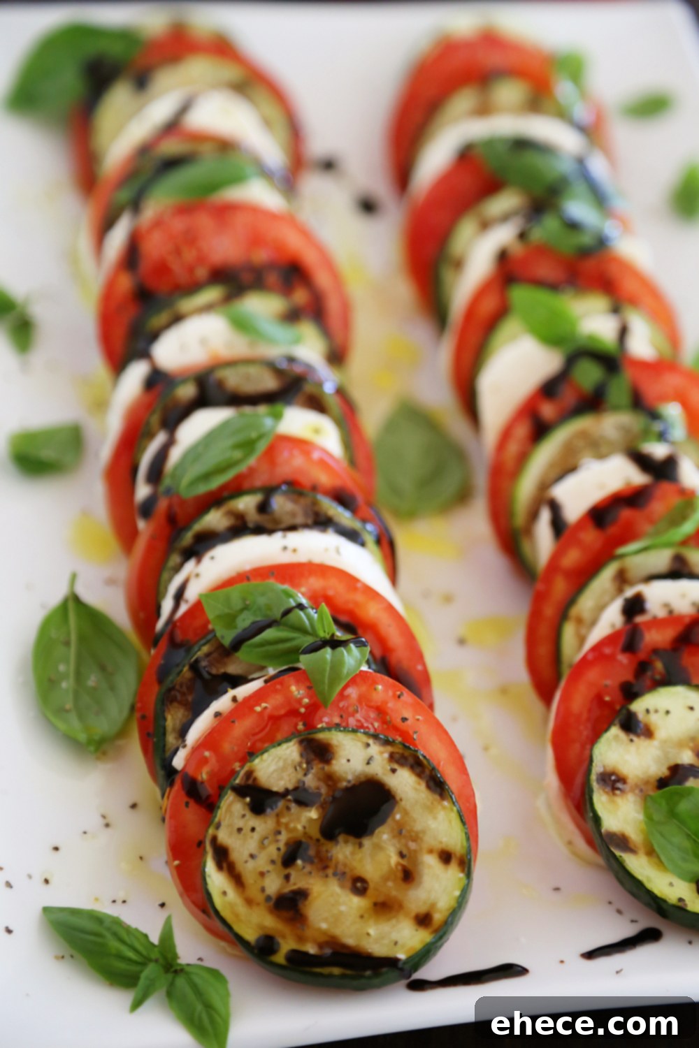 Caprese Zucchini Grill 3 Grilled Zucchini Caprese Salad - Colorful, healthy, quick and easy. Serve alongside your favorite grilled meats and fish! Thecomfortofcooking.com