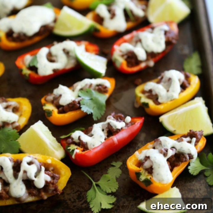 Mini Taco Stuffed Peppers with Cilantro Cream Sauce