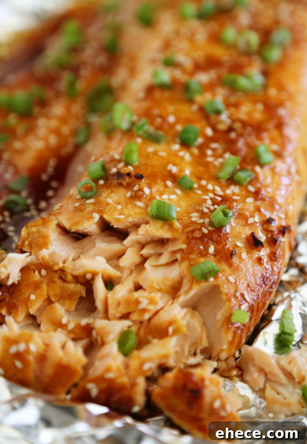 Honey-Soy Asian Salmon in Foil - Plated dish with noodles, ready to be enjoyed.